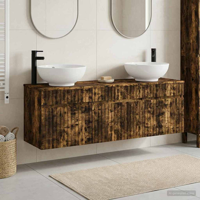 Set dulap baie 3 buc. Stejar fumuriu 49 x 44,5 x 66,5 cm WALTI