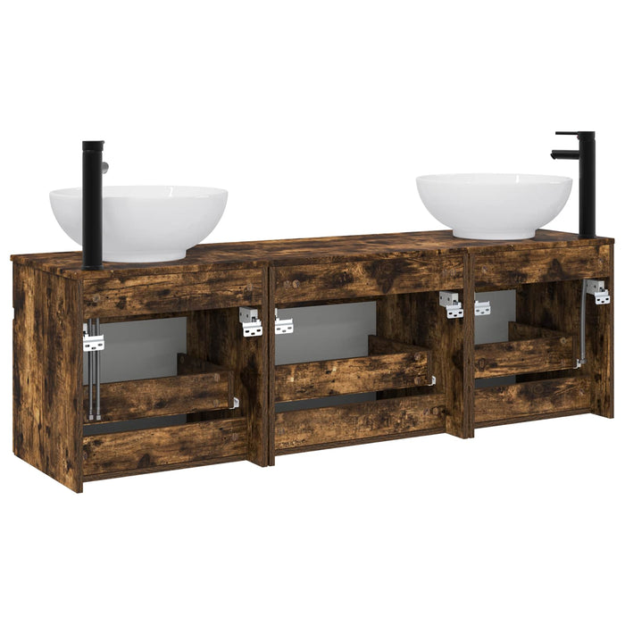 Set dulap baie 3 buc. Stejar fumuriu 49 x 44,5 x 66,5 cm WALTI