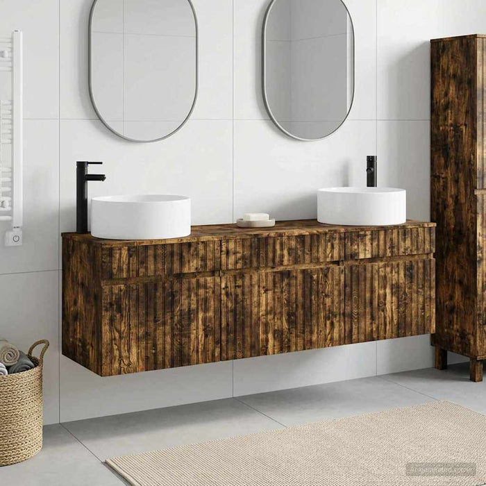 Set dulap baie 3 buc. Stejar fumuriu 49 x 44,5 x 65,5 cm WALTI