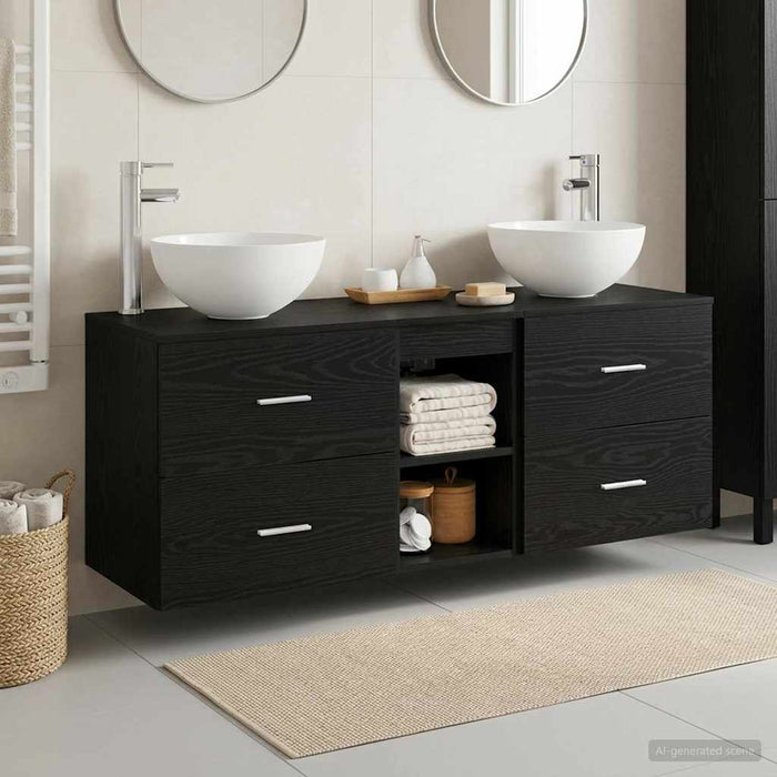 Set dulap baie 3 buc. Stejar Negru 49,5 x 35 x 63 cm WALTI