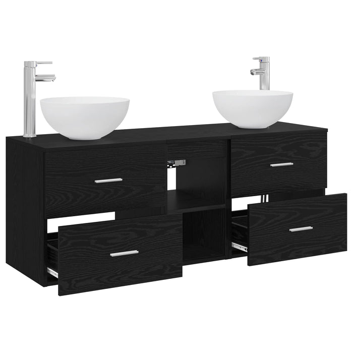 Set dulap baie 3 buc. Stejar Negru 49,5 x 35 x 63 cm WALTI