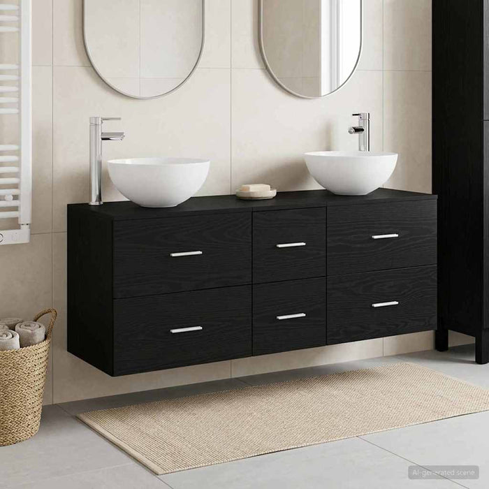 Set dulap baie 3 buc. Stejar Negru 49,5 x 35 x 63 cm WALTI