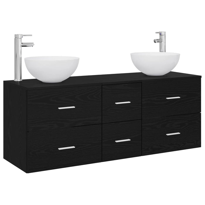 Set dulap baie 3 buc. Stejar Negru 49,5 x 35 x 63 cm WALTI