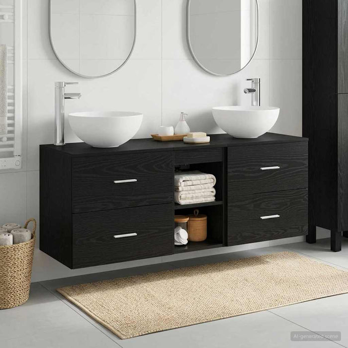 Set dulap baie 3 buc. Stejar Negru 49,5 x 41 x 64,5 cm WALTI