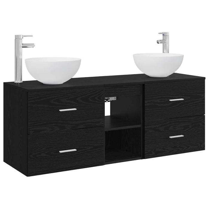 Set dulap baie 3 buc. Stejar Negru 49,5 x 41 x 64,5 cm WALTI