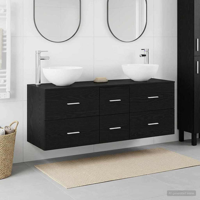 Set dulap baie 3 buc. Stejar Negru 49,5 x 41 x 64,5 cm WALTI