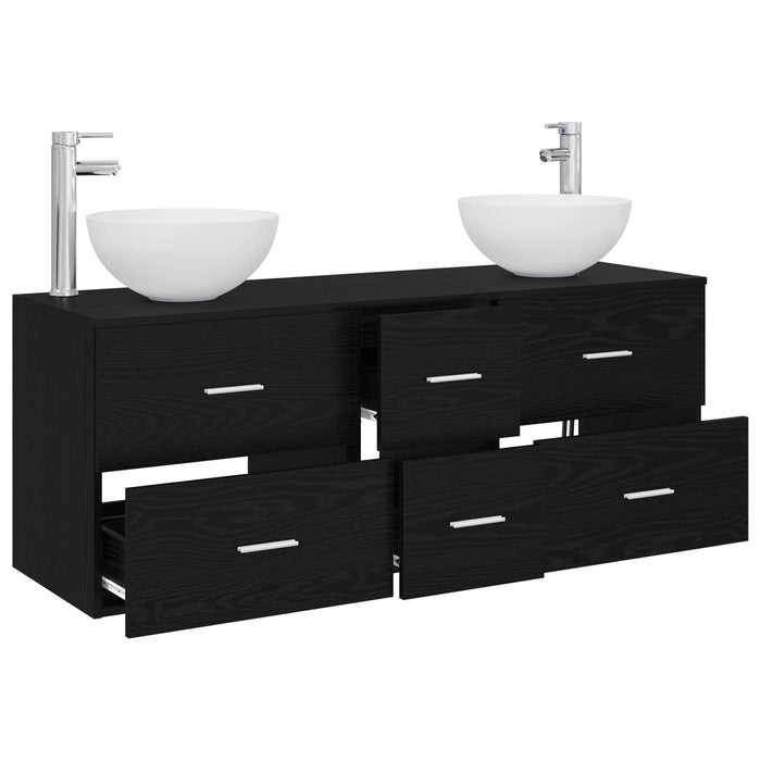 Set dulap baie 3 buc. Stejar Negru 49,5 x 41 x 64,5 cm WALTI