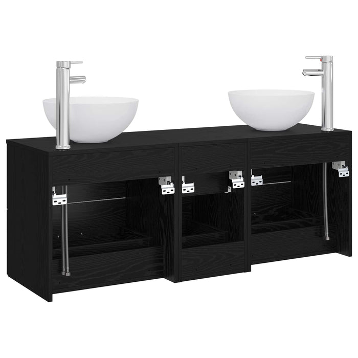 Set dulap baie 3 buc. Stejar Negru 49,5 x 41 x 64,5 cm WALTI
