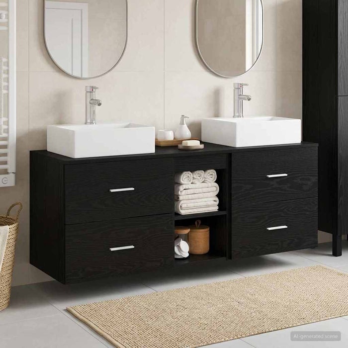 Set dulap baie 3 buc. Negru 49,5 x 41 x 62,5 cm Lemn prelucrat WALTI