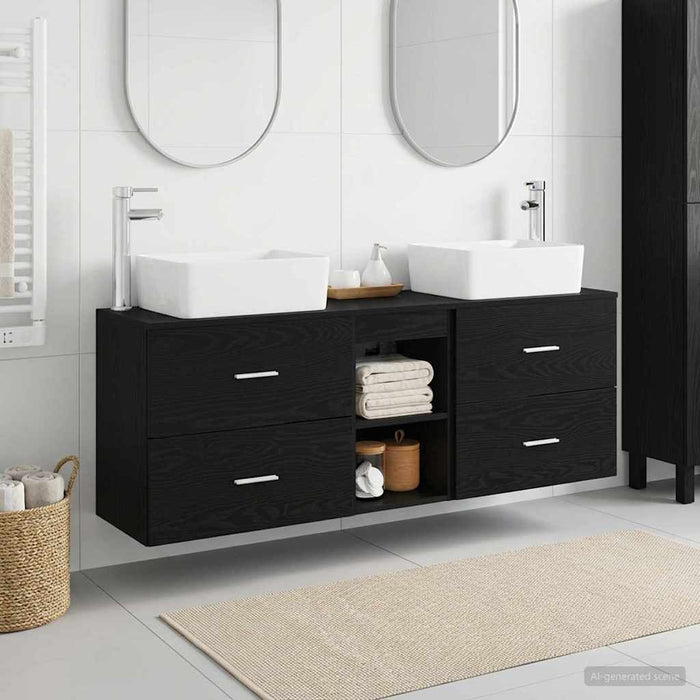 Set dulap baie 3 buc. Negru 53 x 34,5 x 63 cm Lemn prelucrat WALTI