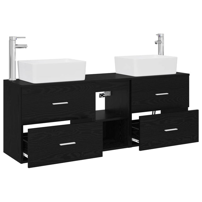 Set dulap baie 3 buc. Negru 53 x 34,5 x 63 cm Lemn prelucrat WALTI
