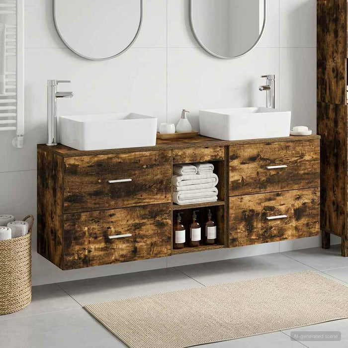 Set dulap baie 3 buc. Stejar fumuriu 53 x 34,5 x 63 cm WALTI