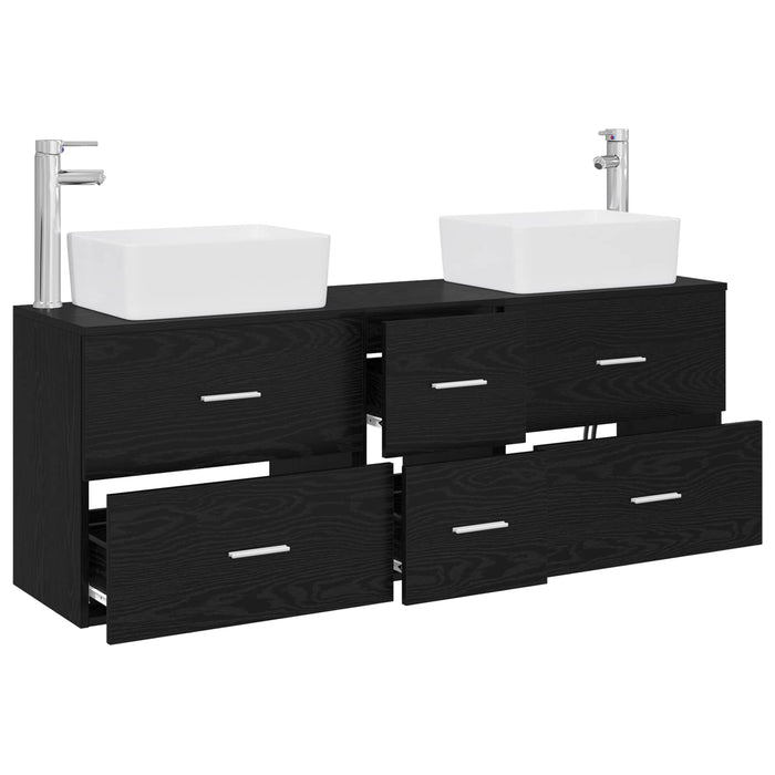 Set dulap baie 3 buc. Negru 53 x 34,5 x 63 cm Lemn prelucrat WALTI