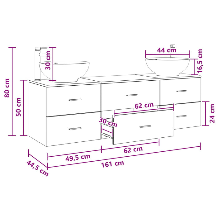 Set de mobilier pentru baie 3 buc. Negru 49,5 x 44,5 x 65 cm WALTI