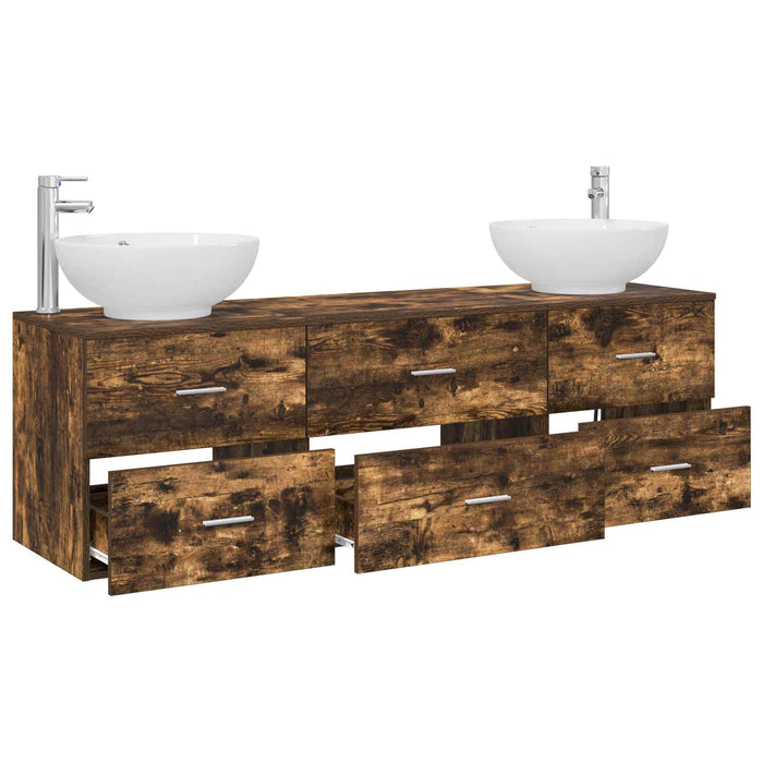 Set de mobilier pentru baie 3 buc. Stejar fumuriu WALTI
