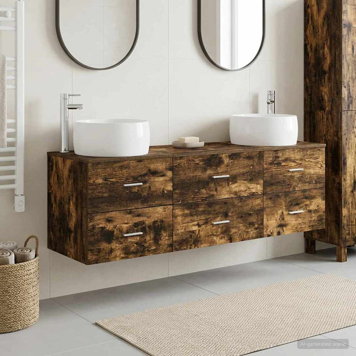 Set de mobilier pentru baie 3 buc. Stejar fumuriu WALTI