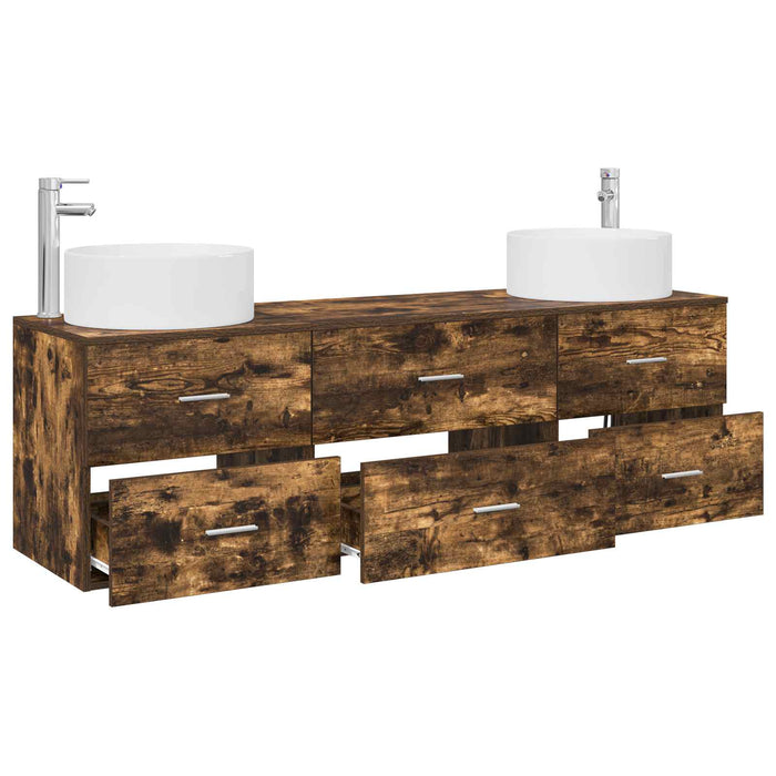 Set de mobilier pentru baie 3 buc. Stejar fumuriu WALTI
