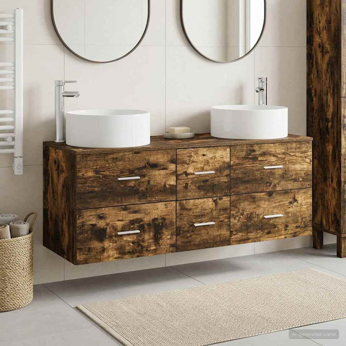 Set de mobilier pentru baie 3 buc. Stejar fumuriu WALTI