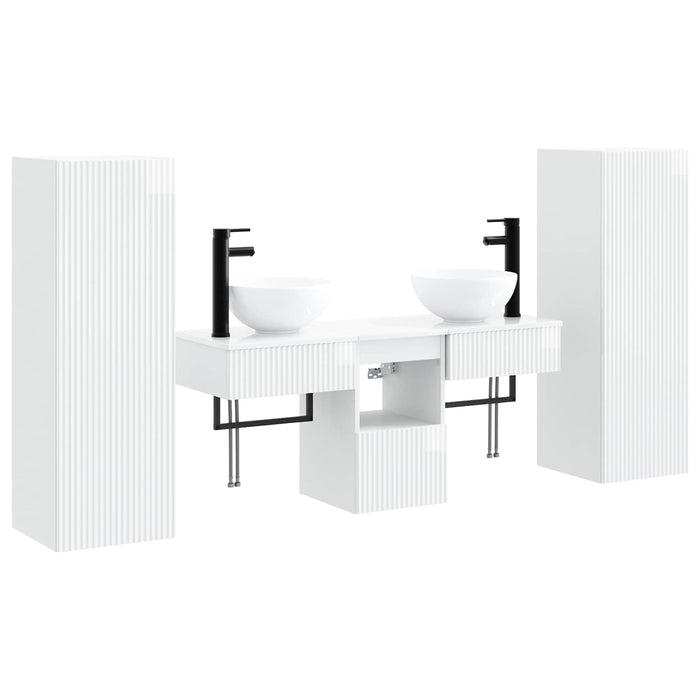 Set de mobilier pentru baie 5 buc. Alb foarte lucios WALTI
