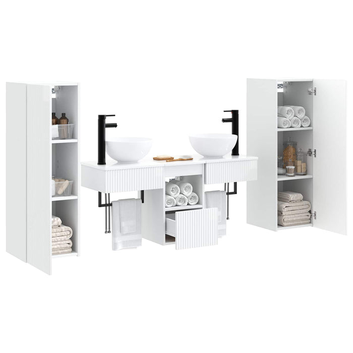 Set de mobilier pentru baie 5 buc. Alb foarte lucios WALTI