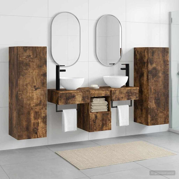 Set de mobilier pentru baie 5 buc. Stejar fumuriu WALTI