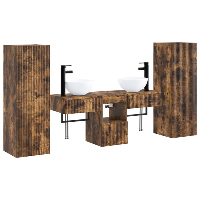 Set de mobilier pentru baie 5 buc. Stejar fumuriu WALTI