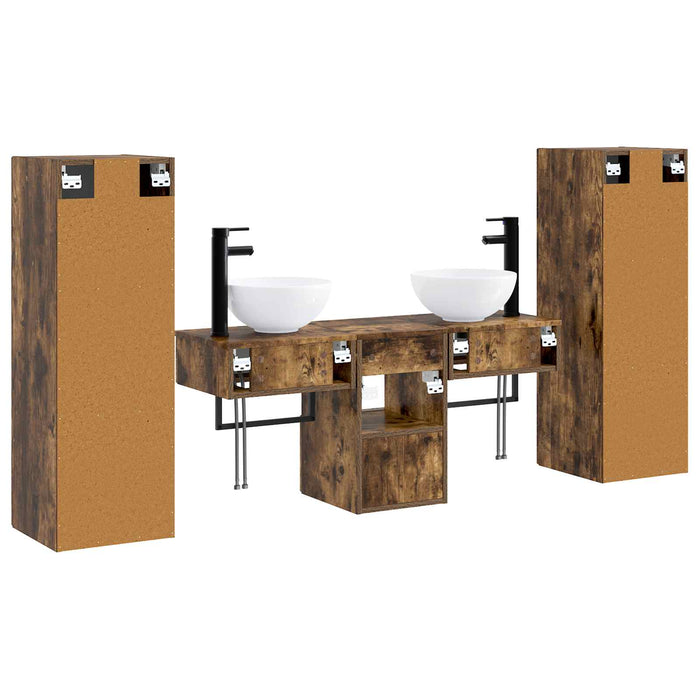 Set de mobilier pentru baie 5 buc. Stejar fumuriu WALTI