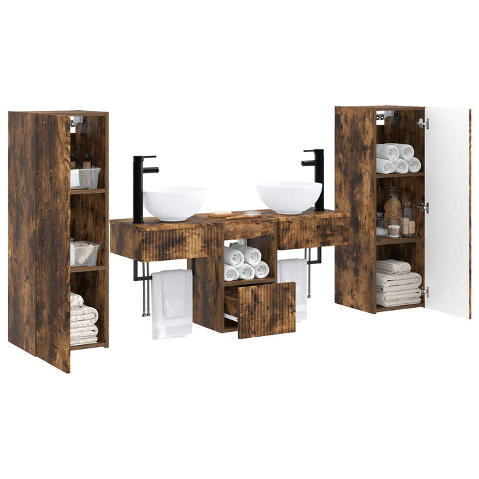 Set de mobilier pentru baie 5 buc. Stejar fumuriu WALTI