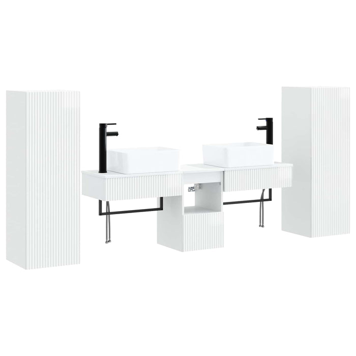 Set de mobilier pentru baie 5 buc. Alb foarte lucios WALTI