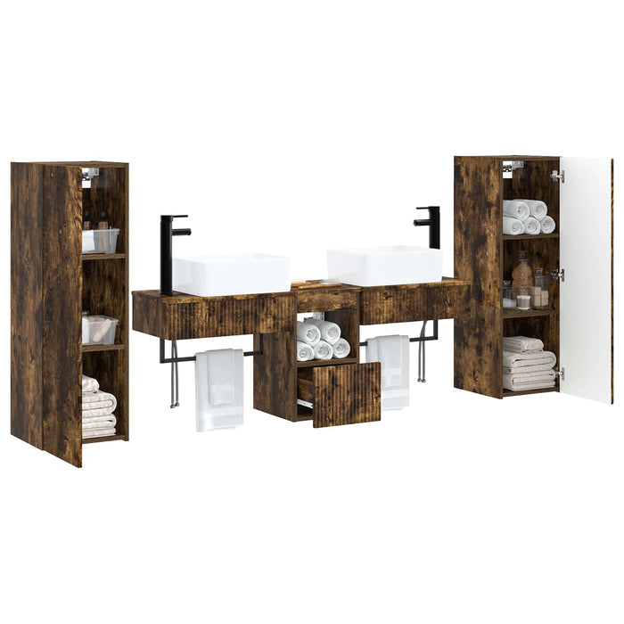 Set de mobilier pentru baie 5 buc. Stejar fumuriu WALTI
