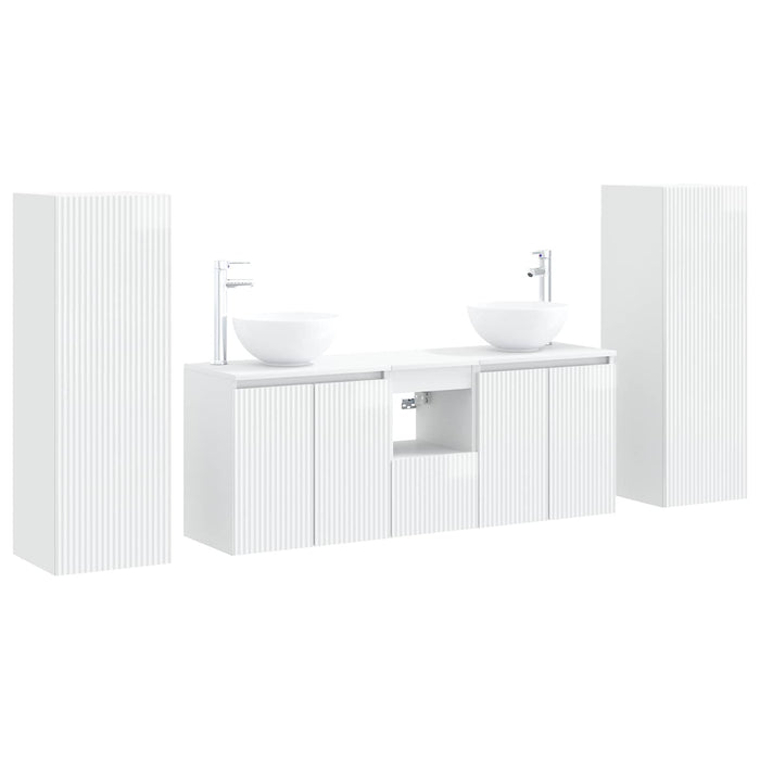 Set de mobilier pentru baie 5 buc. Alb foarte lucios WALTI