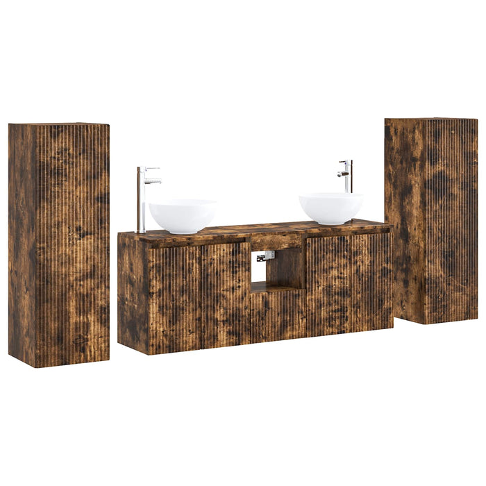 Set de mobilier pentru baie 5 buc. Stejar fumuriu WALTI