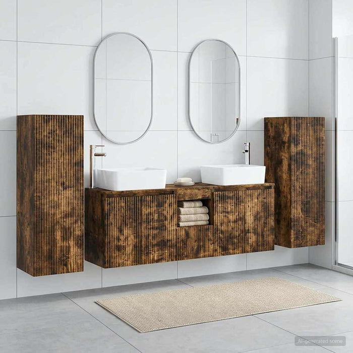 Set de mobilier pentru baie 5 buc. Stejar fumuriu WALTI