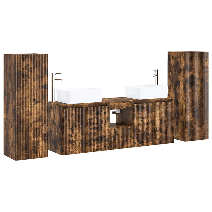 Set de mobilier pentru baie 5 buc. Stejar fumuriu WALTI