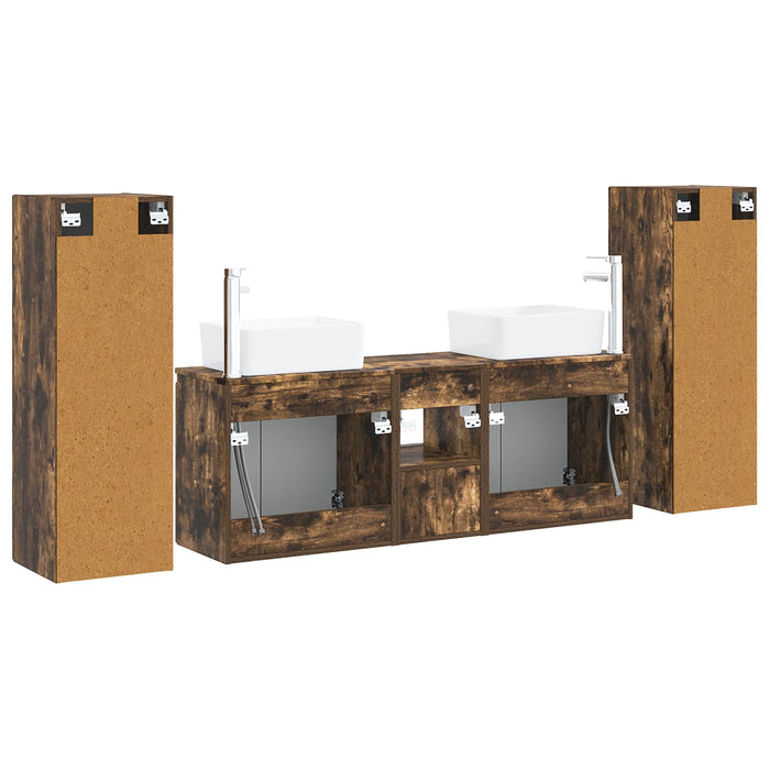 Set de mobilier pentru baie 5 buc. Stejar fumuriu WALTI