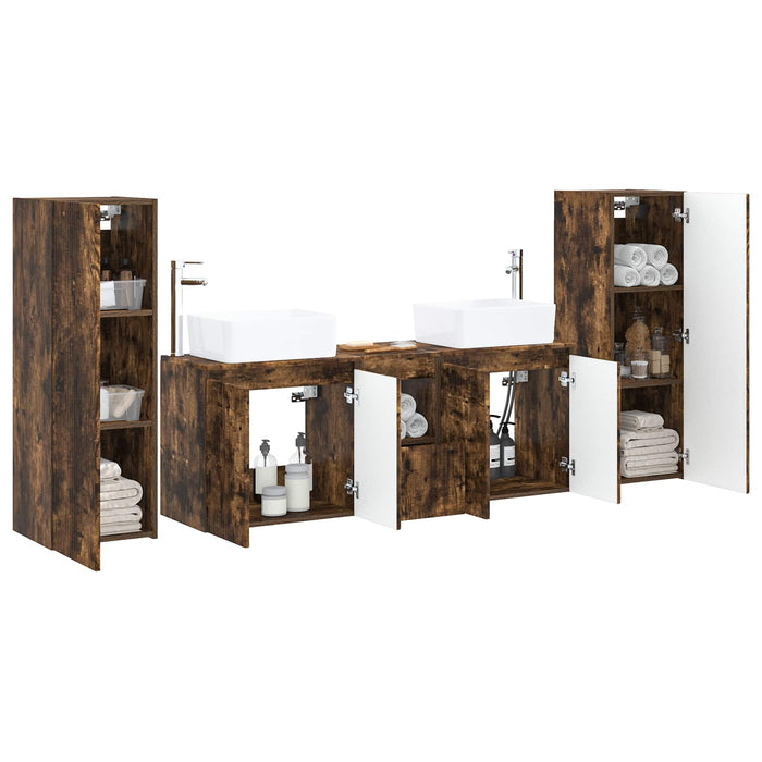 Set de mobilier pentru baie 5 buc. Stejar fumuriu WALTI