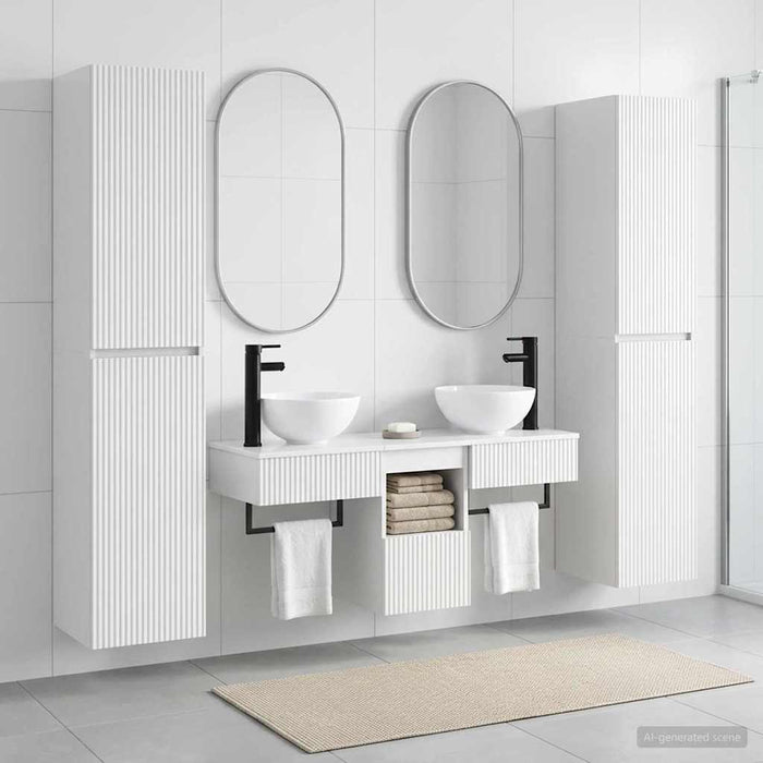 Set de mobilier pentru baie 5 buc. Alb foarte lucios WALTI