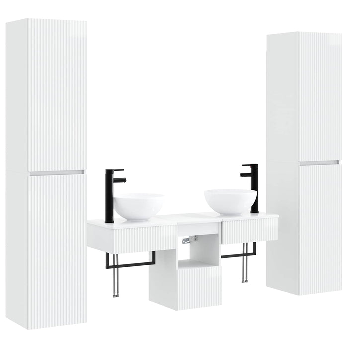 Set de mobilier pentru baie 5 buc. Alb foarte lucios WALTI