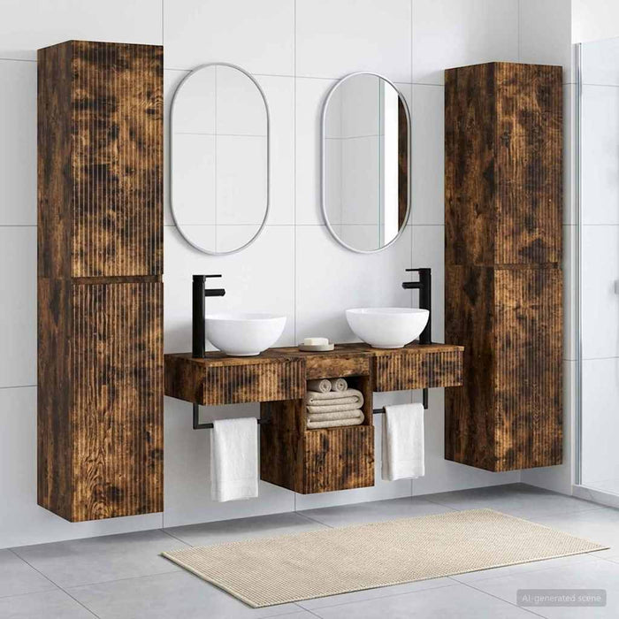 Set de mobilier pentru baie 5 buc. Stejar fumuriu WALTI