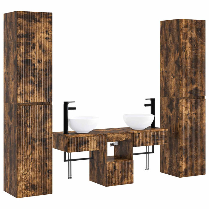 Set de mobilier pentru baie 5 buc. Stejar fumuriu WALTI