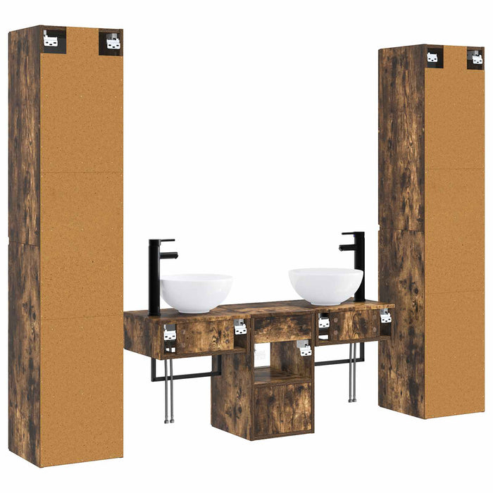 Set de mobilier pentru baie 5 buc. Stejar fumuriu WALTI