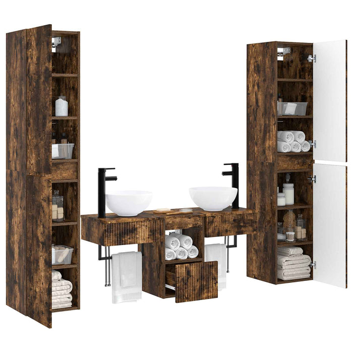 Set de mobilier pentru baie 5 buc. Stejar fumuriu WALTI