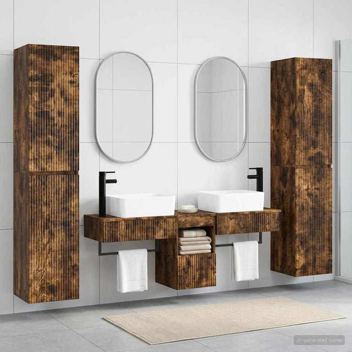 Set de mobilier pentru baie 5 buc. Stejar fumuriu WALTI