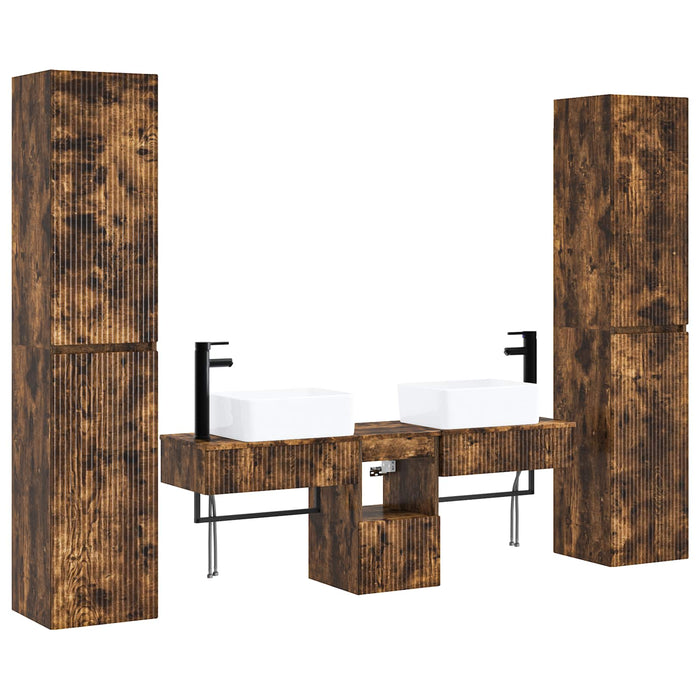 Set de mobilier pentru baie 5 buc. Stejar fumuriu WALTI
