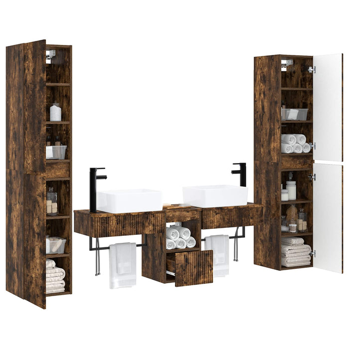 Set de mobilier pentru baie 5 buc. Stejar fumuriu WALTI