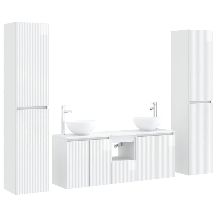 Set de mobilier pentru baie 5 buc. Alb foarte lucios WALTI
