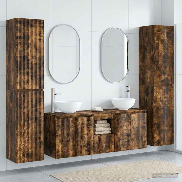 Set de mobilier pentru baie 5 buc. Stejar fumuriu WALTI