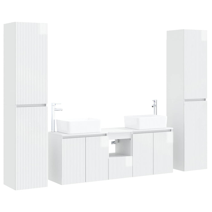 Set de mobilier pentru baie 5 buc. Alb foarte lucios WALTI