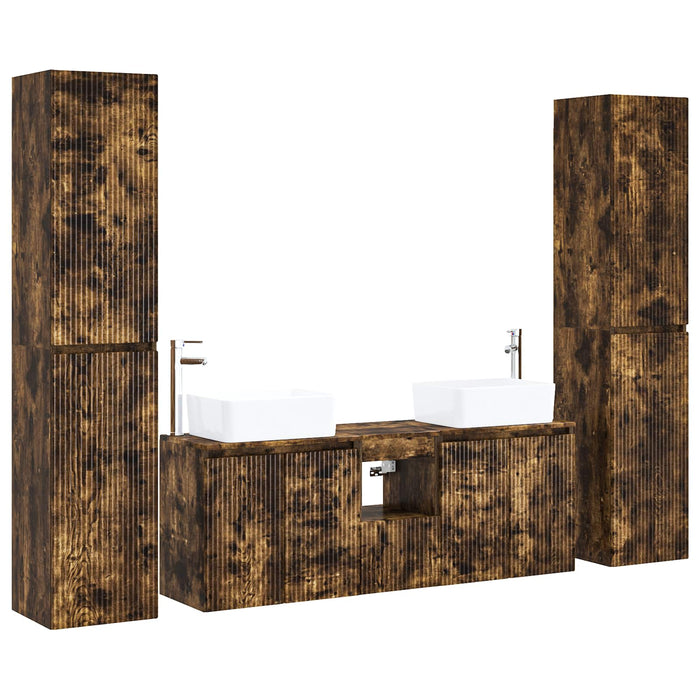 Set de mobilier pentru baie 5 buc. Stejar fumuriu WALTI