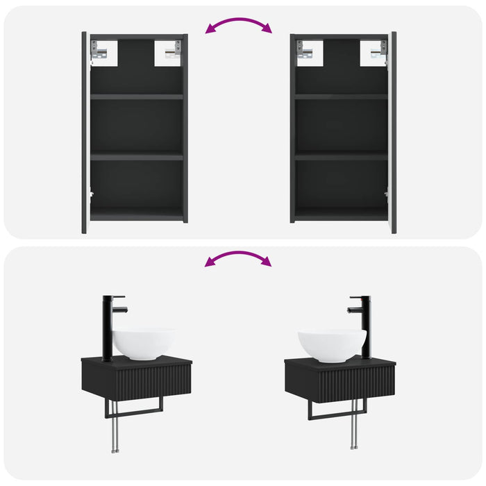 Set de mobilier pentru baie 3 buc. Negru 33 x 34,5 x 160 cm WALTI